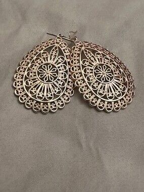 Boho Teardrop Drop Dangle Earrings Filigree Lattice Gold Plated Pierced Hook